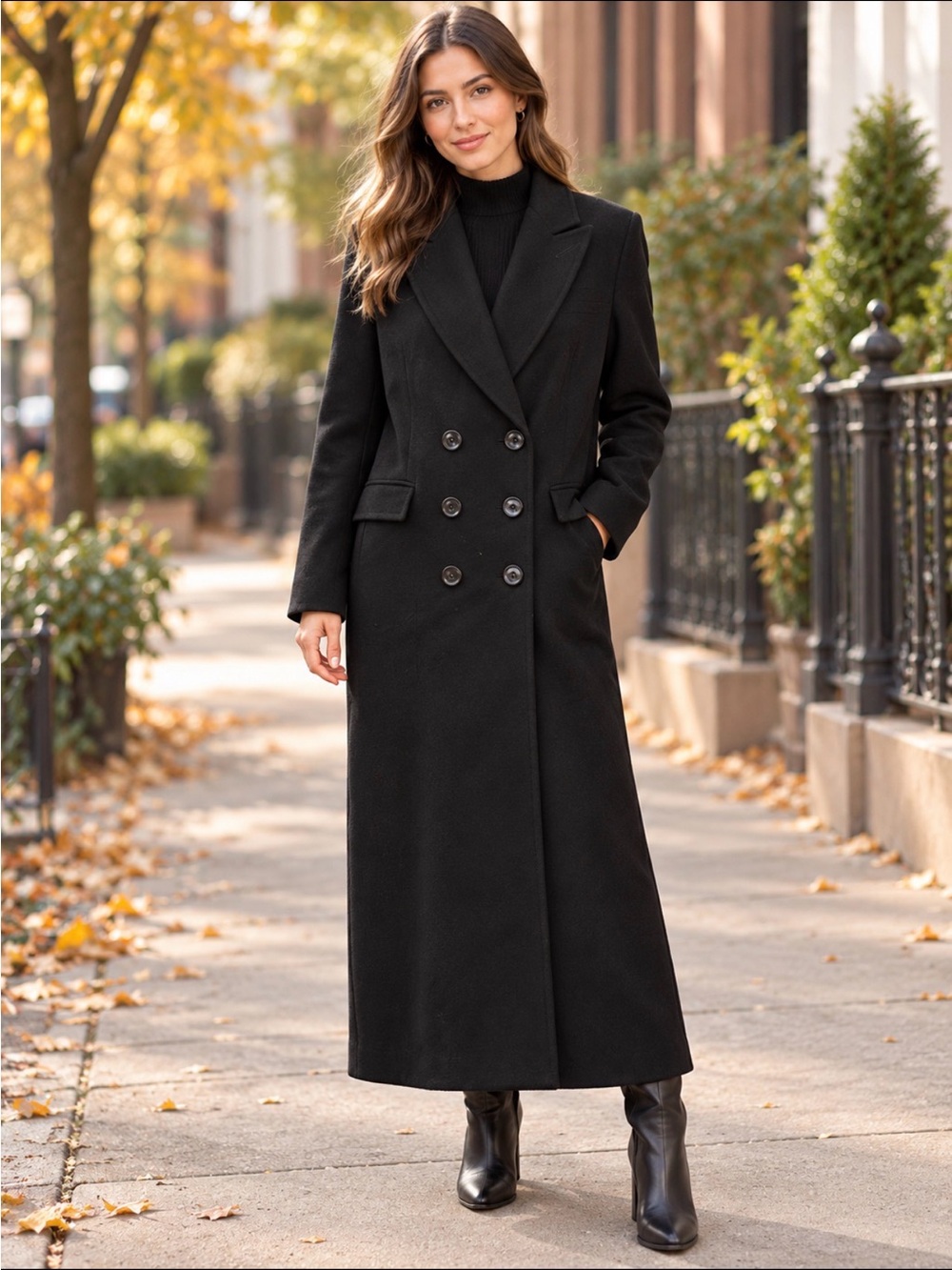 Windsmoor Paul Costelloe Long Double-Breasted Black Wool and cashmere coat